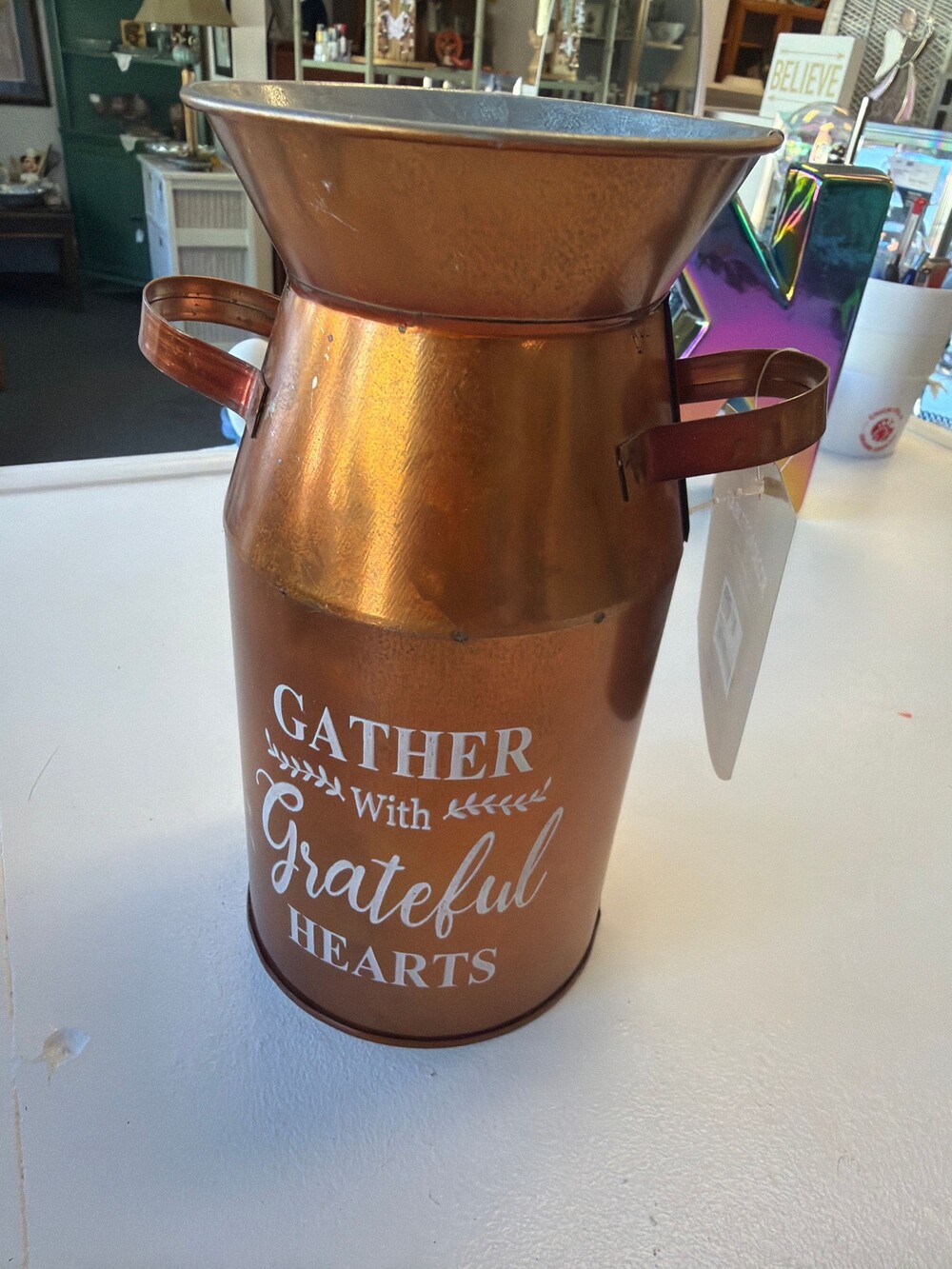 Copper Pitcher Gather With Grateful Hearts Decorative Metal Vase